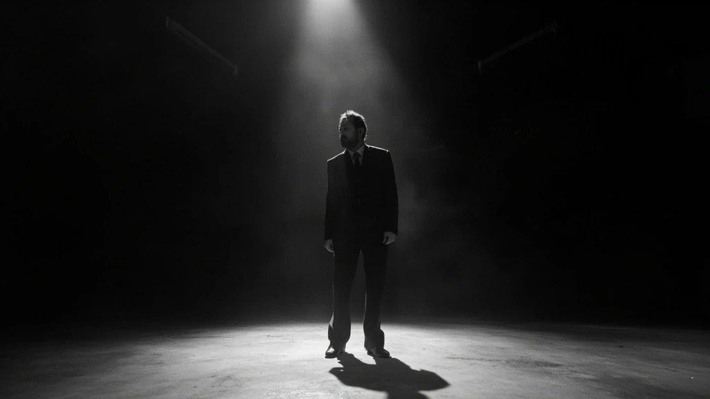 Black-and-white still of a director backstage at an independent film screening